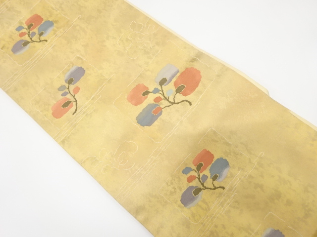 引箔　枡に花模様織り出し名古屋帯